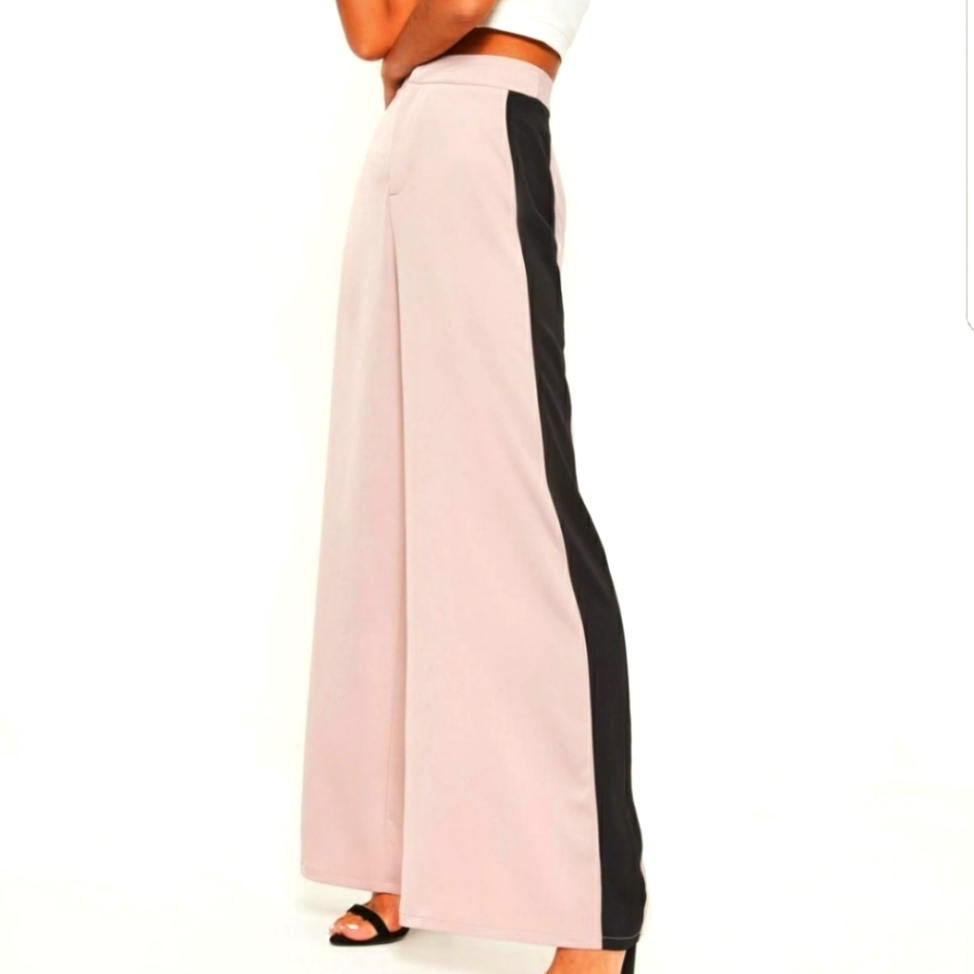 Asos Beautiful Soft Pink Satin Tuxedo Wide Leg Pants W/ Black Side Trim Size 2